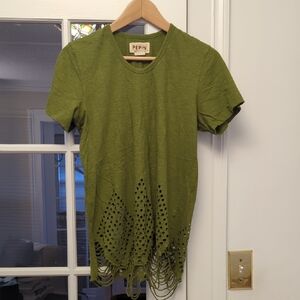 Pepin Olive Fringe Short Sleeve Top